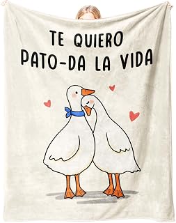 CheriGift Beige Regalos Originales para Parejas, Regalo Aniversario Pareja Boda, Manta con Patos Enamorados, Regalos Feliz...
