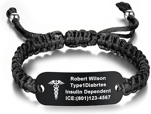 Miniatura 7 de JUST MEET YOU Pulseras de alerta médica para mujer, pulseras de identificación de alerta médica, cuerda de poliéster trenzada hecha a mano,