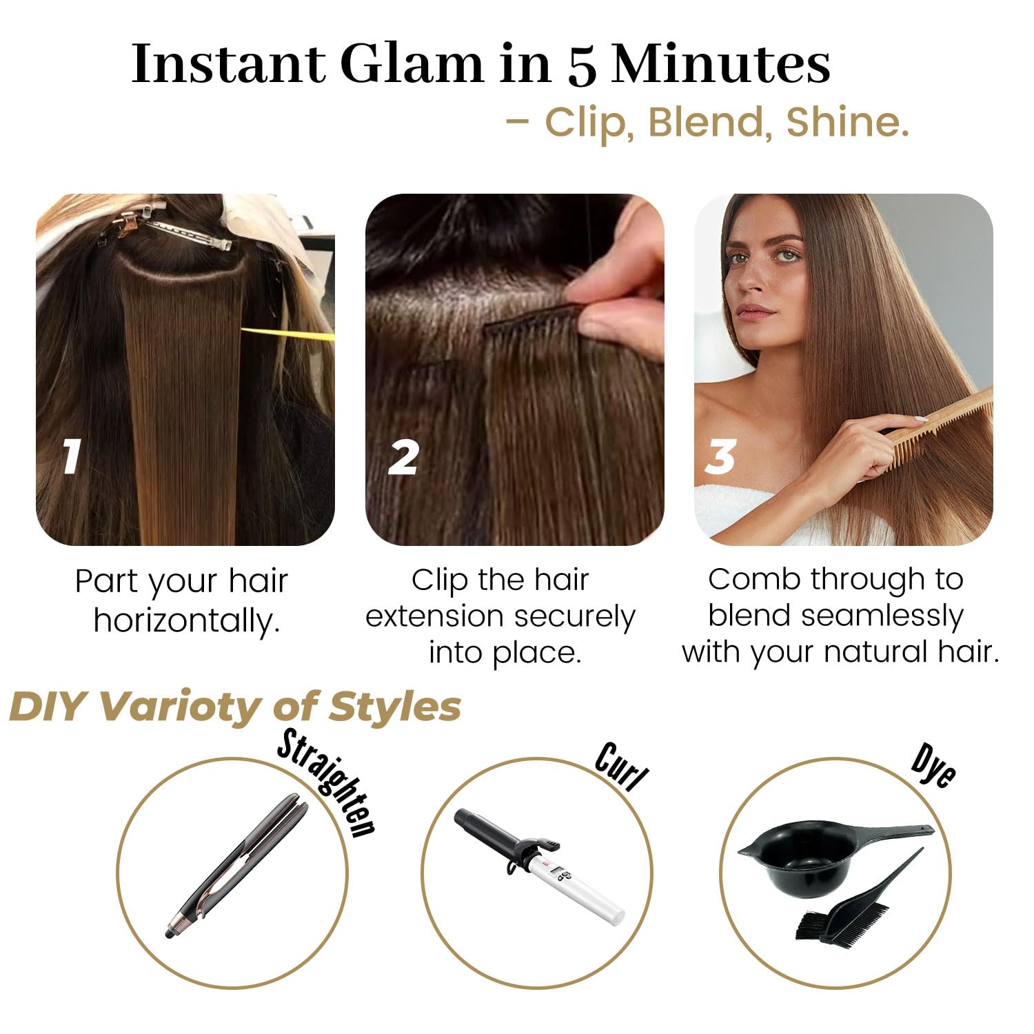 Jiameisi Clip In Hair Extensions Real Human Hair, Remy Human Hair Clip In Extensions Clip Ins For Women Straight Human Hair Be Dyed Styled With Heat Tools Ideal For Daily 18 Inch 70g 7Pcs 1Jet Black