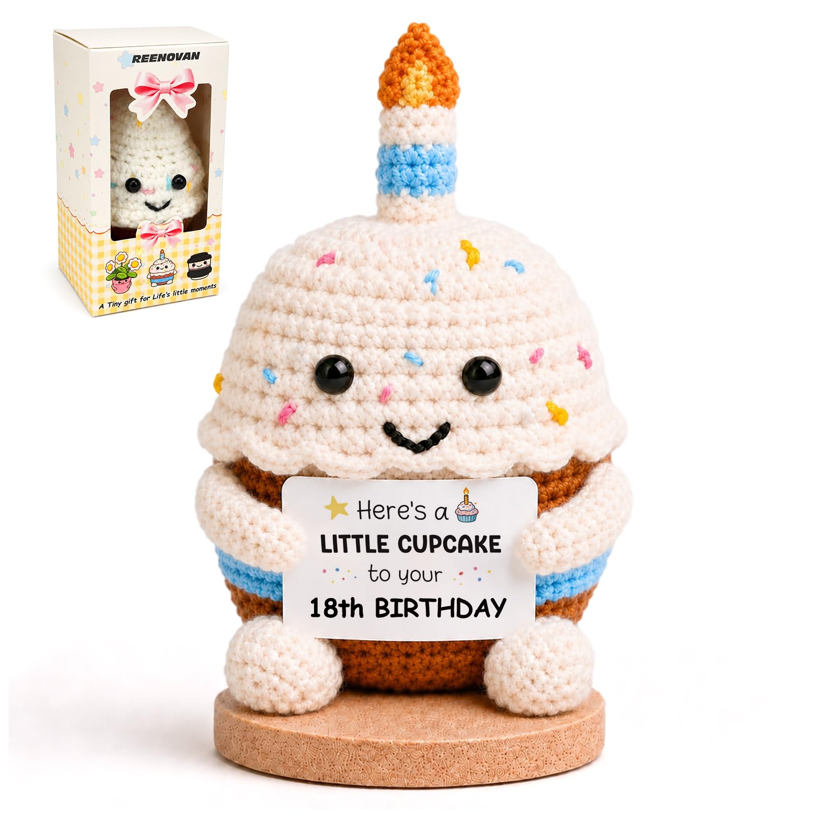 Tecnock 18th Birthday Present for Daughter Sister Best Friend, Handmade Crochet Cupcake Ornament, Cute Milestone Keepsake, Birthday Desk Room Decor