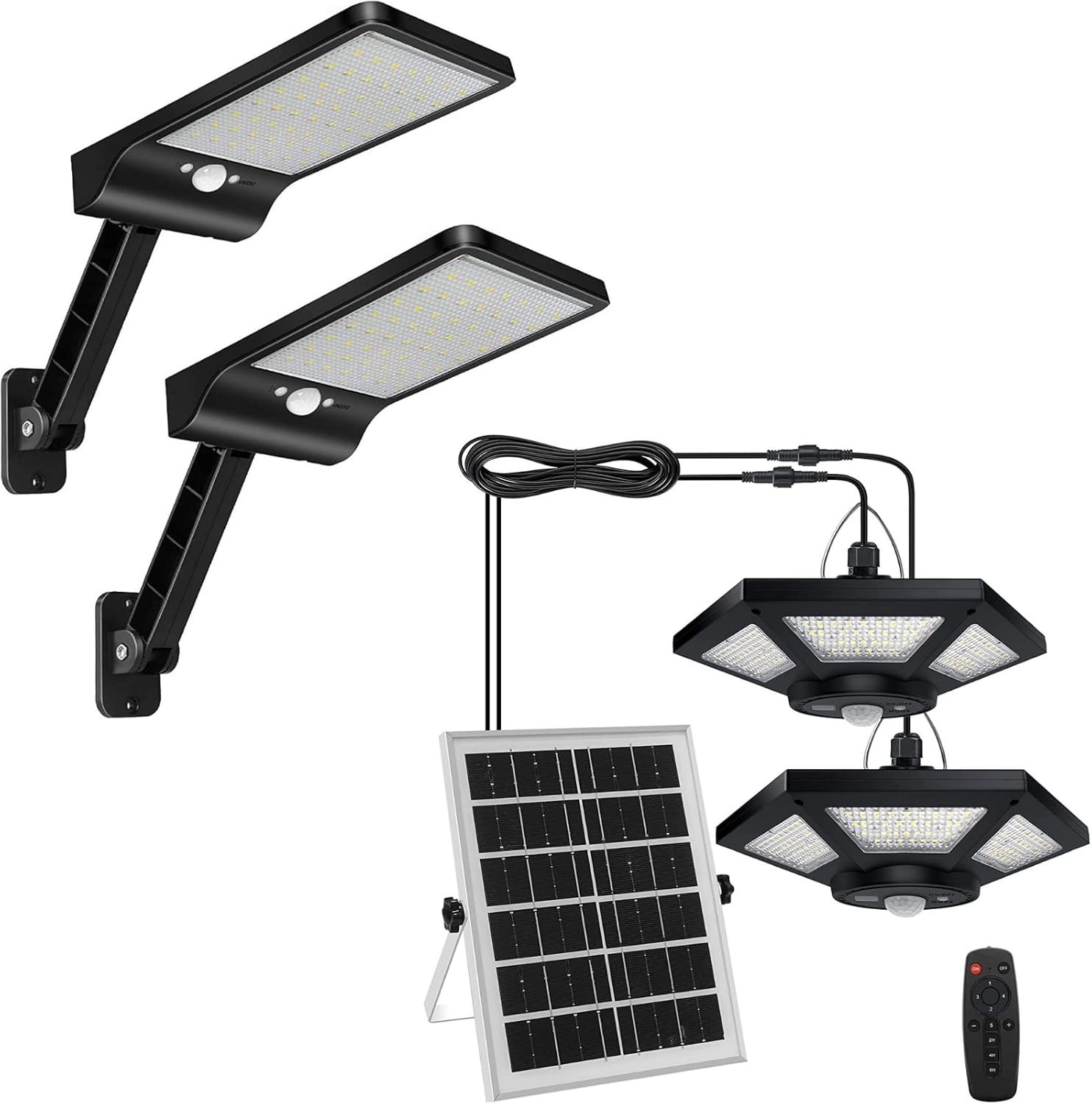 Aqonsie Solar Shed Light Indoor Outdoor Solar Powered Pendant Daytime Work Lights with 5 Lighting Modes & 3 Timers, 180LED Solar Indoor Lights Motion Sensor with Remote Control for Shed Barn Garage