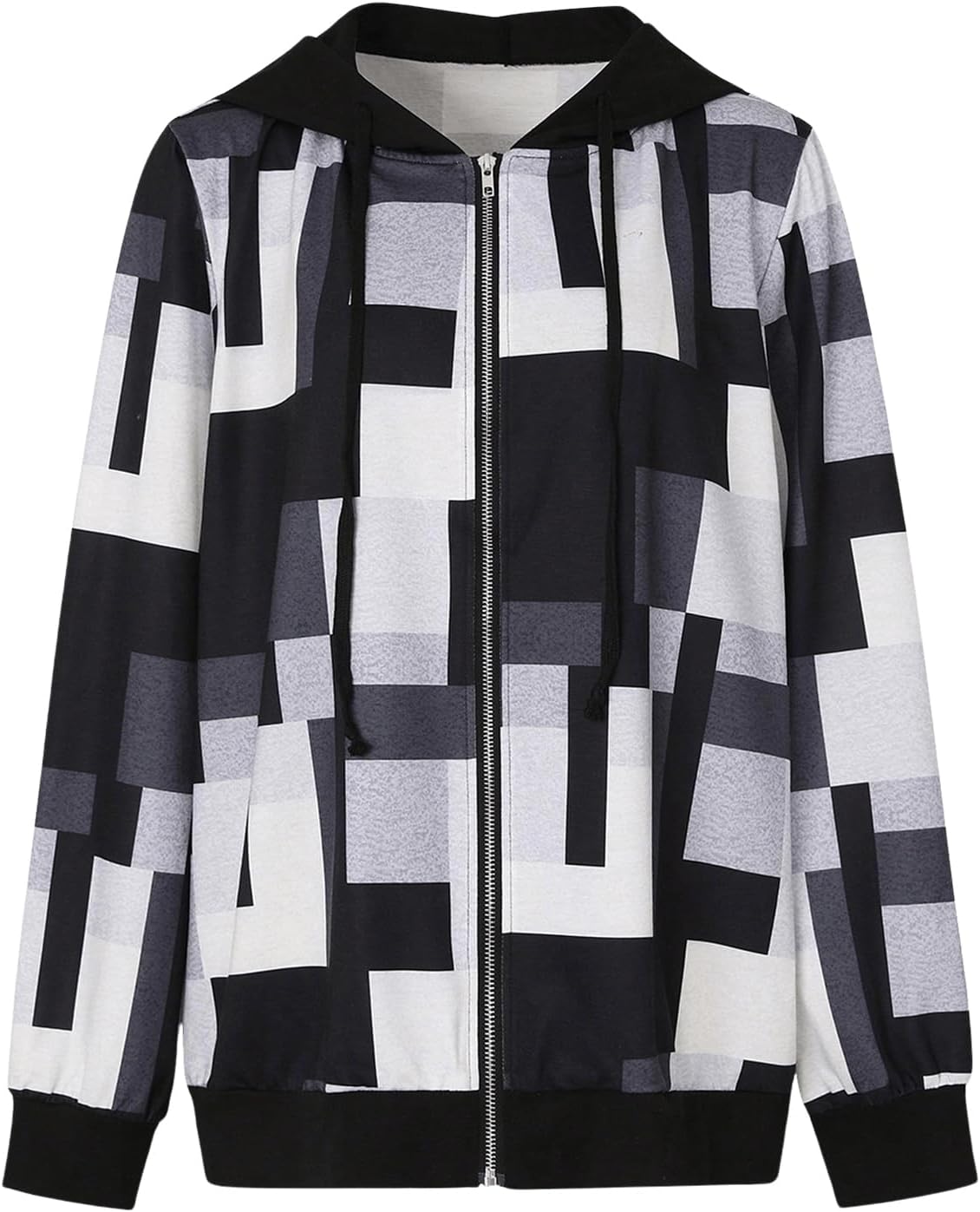 SweatyRocks Women's Plus Size Zip Up Hoodies Geometric Print Drawstring Collar Hooded Sweatshirt - Image 2