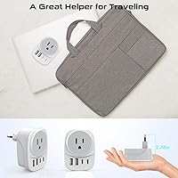 Vista 6 de Adaptador de enchufe de viaje europeo de 20 W, 2 puertos USBC y 2 puertos USBA, cable tejido USB C a USB C de carga rápida de 60 W, enchufe
