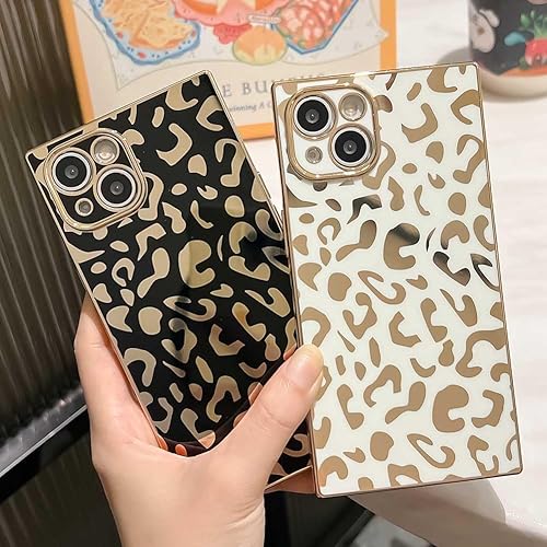 Miniatura 8 de KERZZIL Elegante funda compatible con iPhone 14 Pro Max con borde cuadrado, bonito diseño de leopardo de lujo, protector de cámara, TPU suave, a