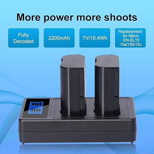 Miniatura 3 de EN-EL15 Juego de baterías y cargador para Nikon Z6 Z6ii Z7 z7ii Z8 D750 D850 D7000 D7500 D7100 D7200 D500 D600 D610 D800 D810 D8500 Cámara 220 0 mAh