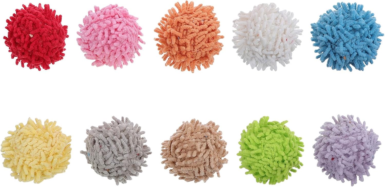 TEHAUX 10pcs Cat Pom Pom Balls Interactive Chasing for Indoor Cats Plush | Soft Assorted Colors, Easy to Clean, Encourages Exercise and Reduces Boredom Random Color