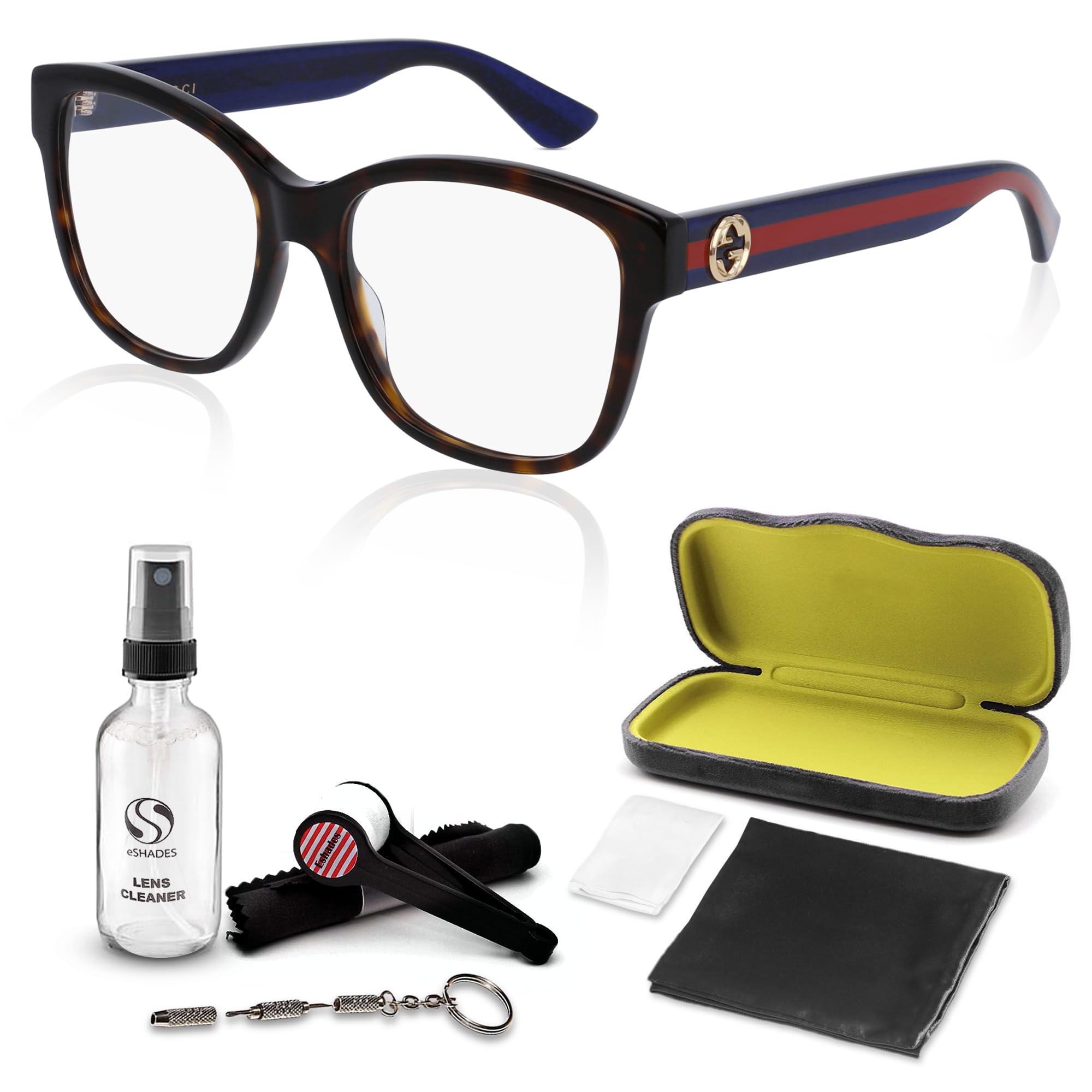 GucciGG0038ON Square Shape Eyeglasses + Bundle with eSHADES Luxury Eyewear Kit