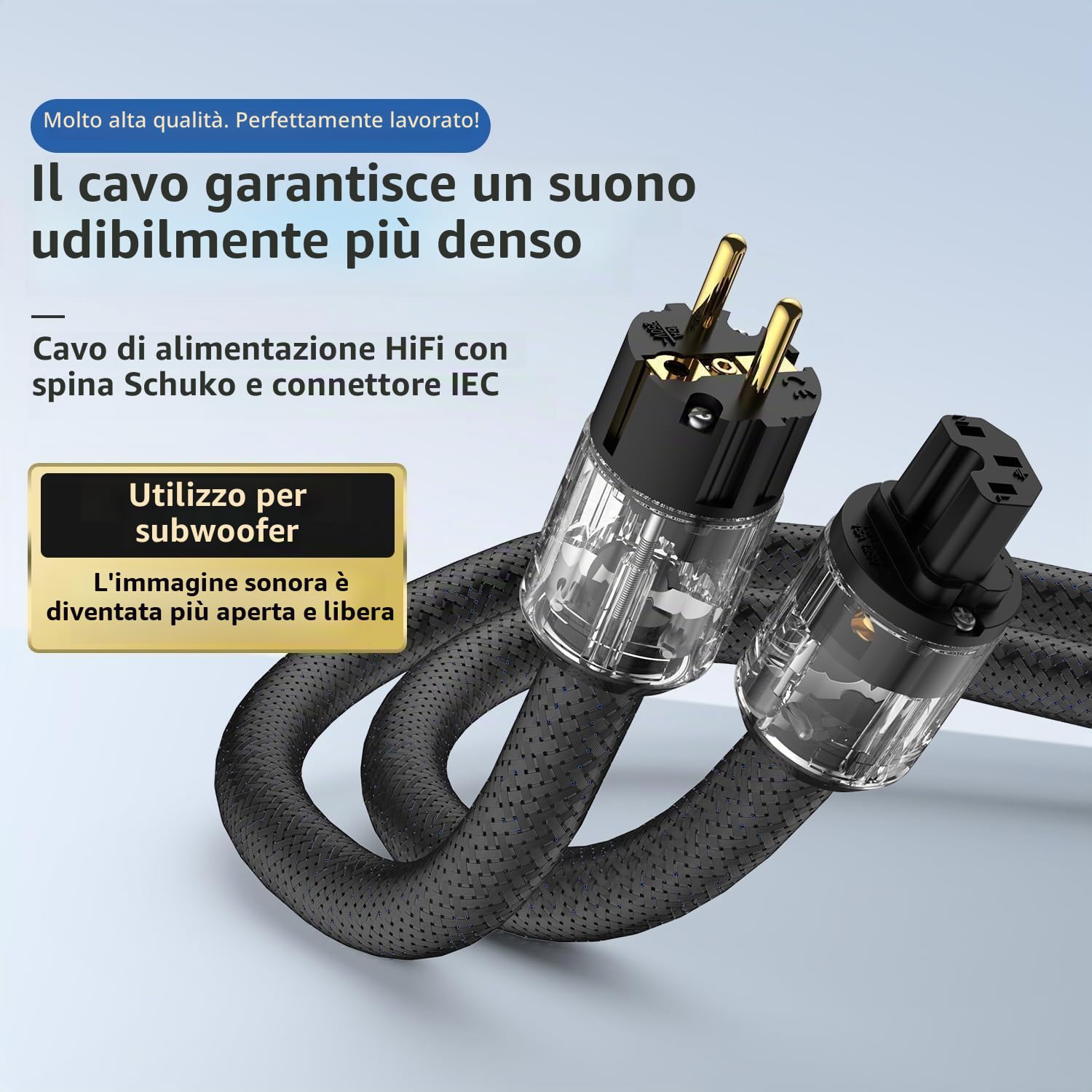 Tertullus HiFi - Cavo di alimentazione High End C15, cavo di alimentazione HiFi audio, con spina Schuko e spina per dispositivi freddi (P029, 1,5 m)