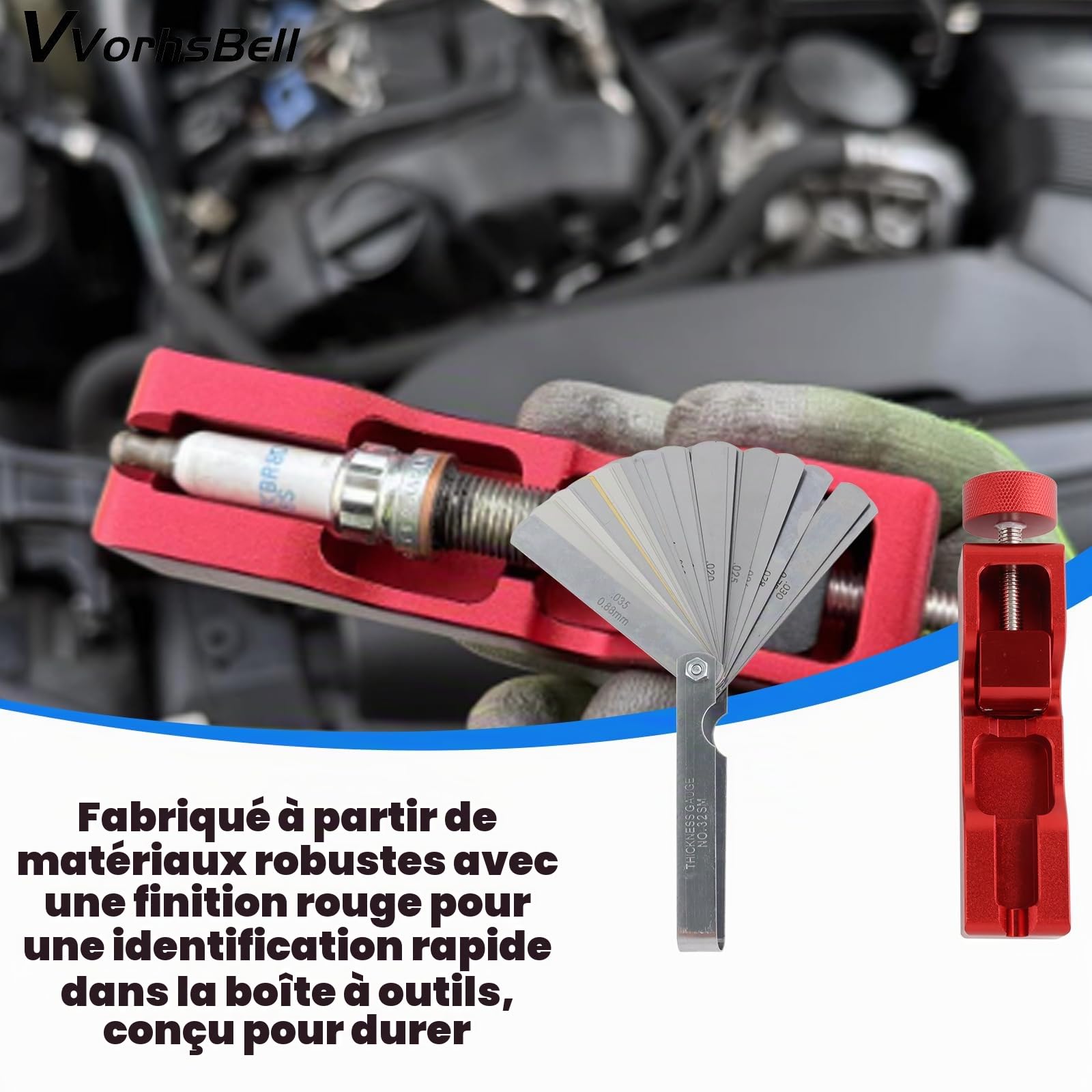 Outil universel pour bougie d'allumage compatible avec 10 mm, 12 mm, 14 mm, 16 mm, outil de réglage précis de 0,04 à 0,88 mm pour l'entretien de voiture et moto (rouge)