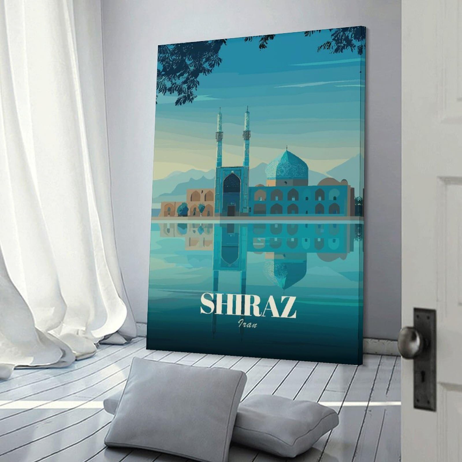 Junmoney Shiraz Iran Mosque Reflection Hanging Wall Art 16x24inch(40x60cm), for Bedroom Walls, Guest Spaces Or Lounges, An Easy Wall Refresh for Bedrooms