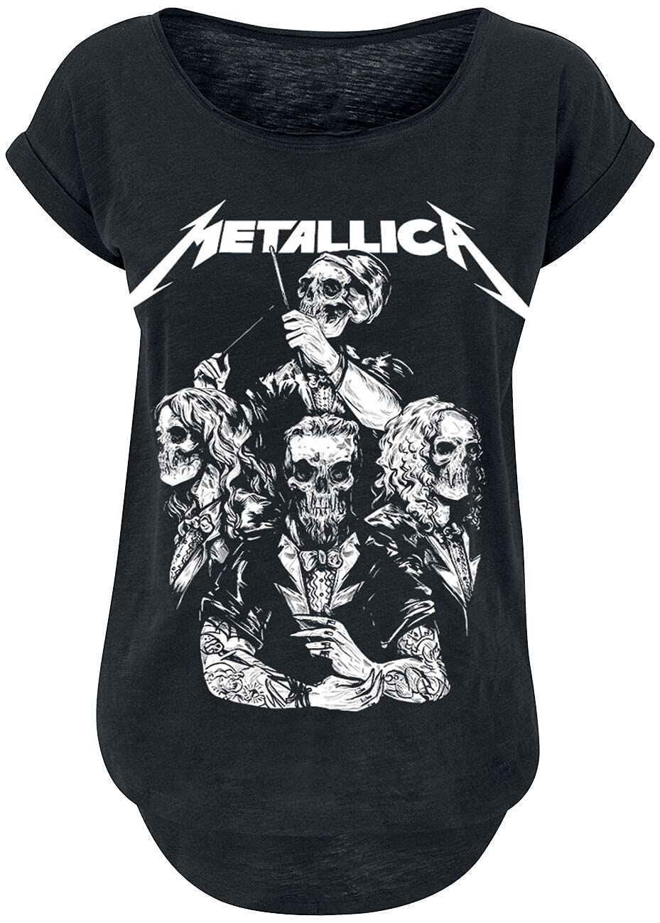 Générique Metallica S&M2 Crâne Costume Femme T-Shirt Manches Courtes Noir 100% Coton Large - Les Beatles, Paul McCartney, John Lennon, RIngo Starr, George Harrison Générique Metallica S&M2 Crâne Costume Femme T-Shirt Manches Courtes Noir 100% Coton Large