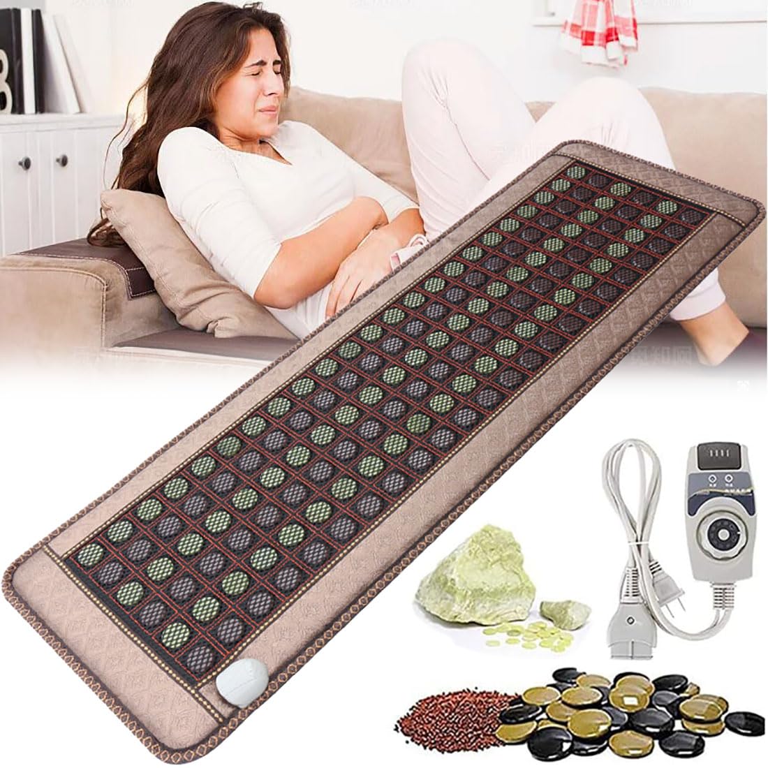 Infrarrojo Lejano Mantas Elèctricas, Esterilla Electrica, Jade Natural Almohadilla Térmica, Turmalina Almohadillas Electricas para Lumbares, Espalda, Hombros, Abdome,Cuello