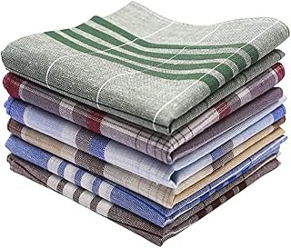 6PCS Cotton Men's Handkerchiefs, Soft Gents Hankies Set, 40 x 40CM Soft Cotton Pocket Hanks, Men's Stripe Checkered Pattern Handkerchiefs, Assorted Cotton Handkerchiefs, Pocket Square Hankies(A-02)
