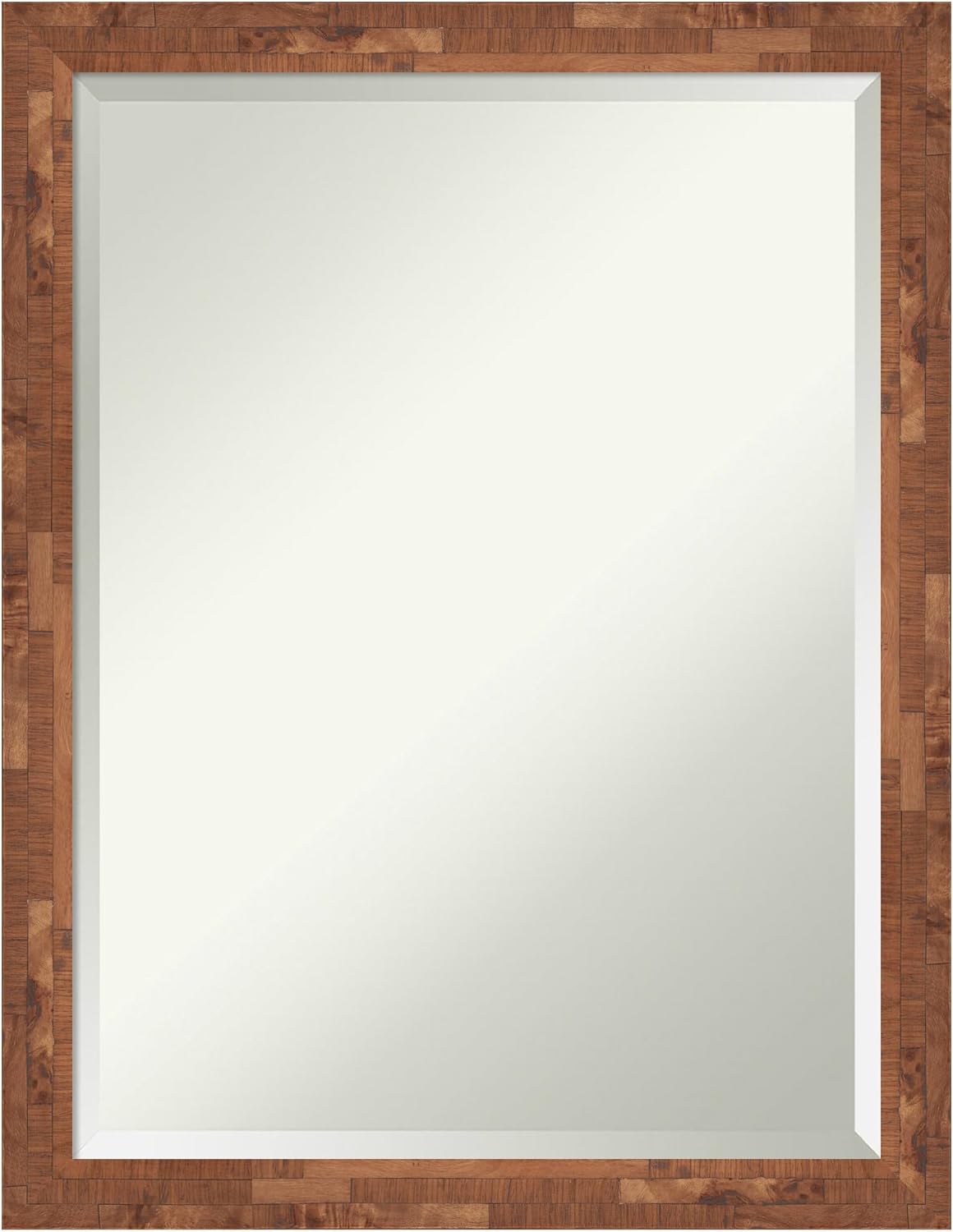 Amanti Art Brown Bathroom Mirror for Over Sink, 27x21 Fresco Light Pecan Rectangle Vanity Mirror, Medium Country Rustic Wood Frame, Hangs Horizonally and Vertically, Bathroom Wall Decor, Beveled Edge