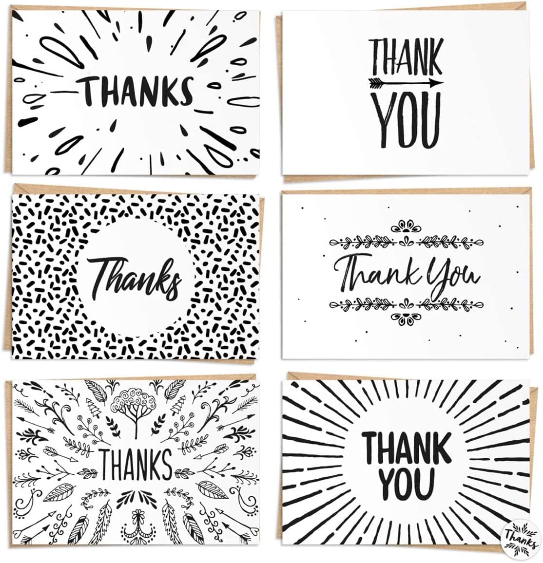 Confetti! Thank You Cards (Pack of 24) - Thank You Notes - Blank Note Cards with Craft Paper Envelopes - Perfect for Business, Wedding, Graduation, Bridal and Baby Shower - 4x6 inches