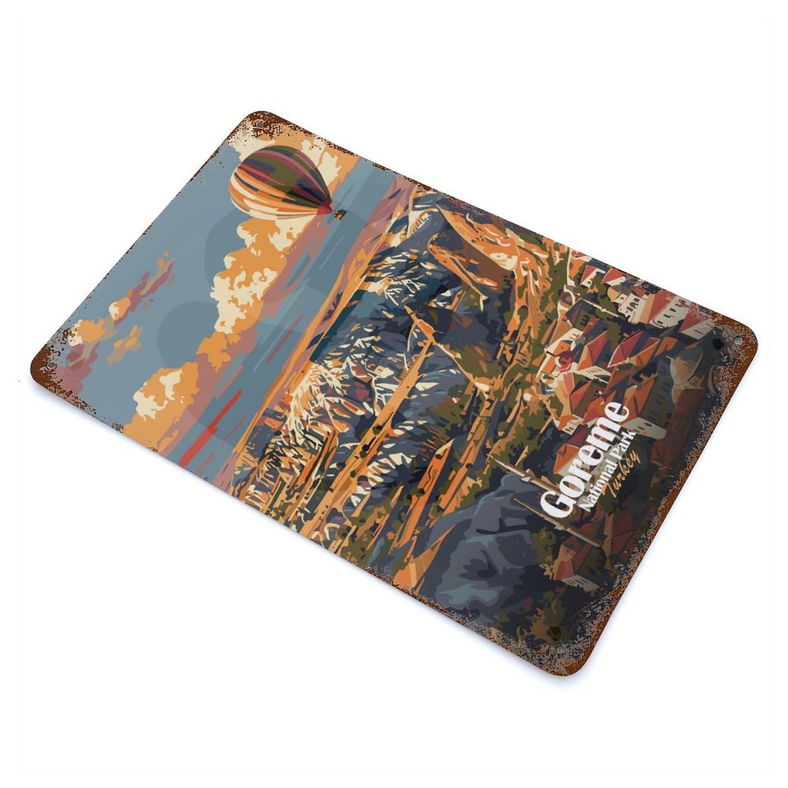Decorative Tin Sign Goreme National Park Turkey Illustration 11.8"x7.9", Novelty Wall Decor for Shed, Workshop And Garage Wall Decor