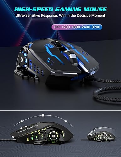 Miniatura 7 de Combo de teclado y mouse para juegos Retroiluminación RGB 14 efectos de iluminación, teclado de computadora con cable USB, anti-fantasma de 26