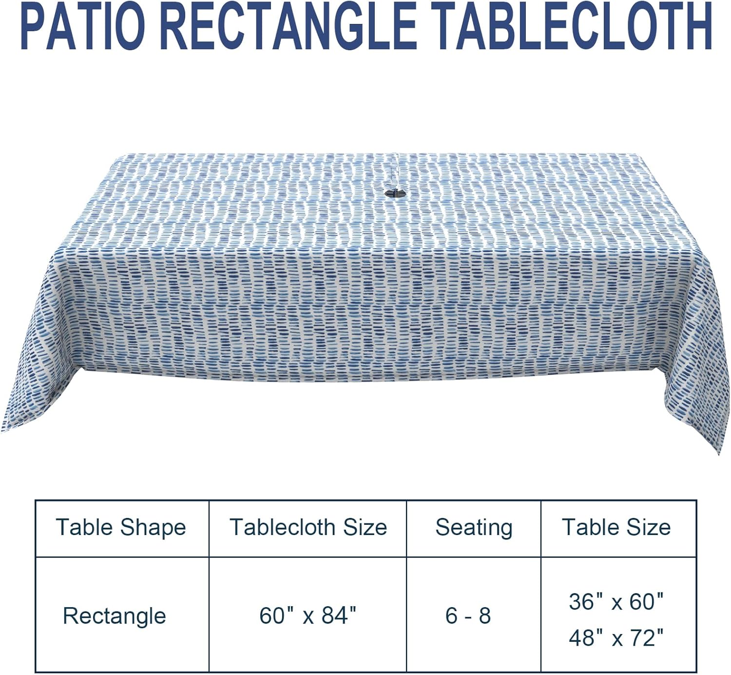 Outdoor Rectangle Tablecloth, 60×84 Inch Water Repellent Picnic Table Cover with Umbrella Hole Zipper for Patio Family Meal , Pebble Blue