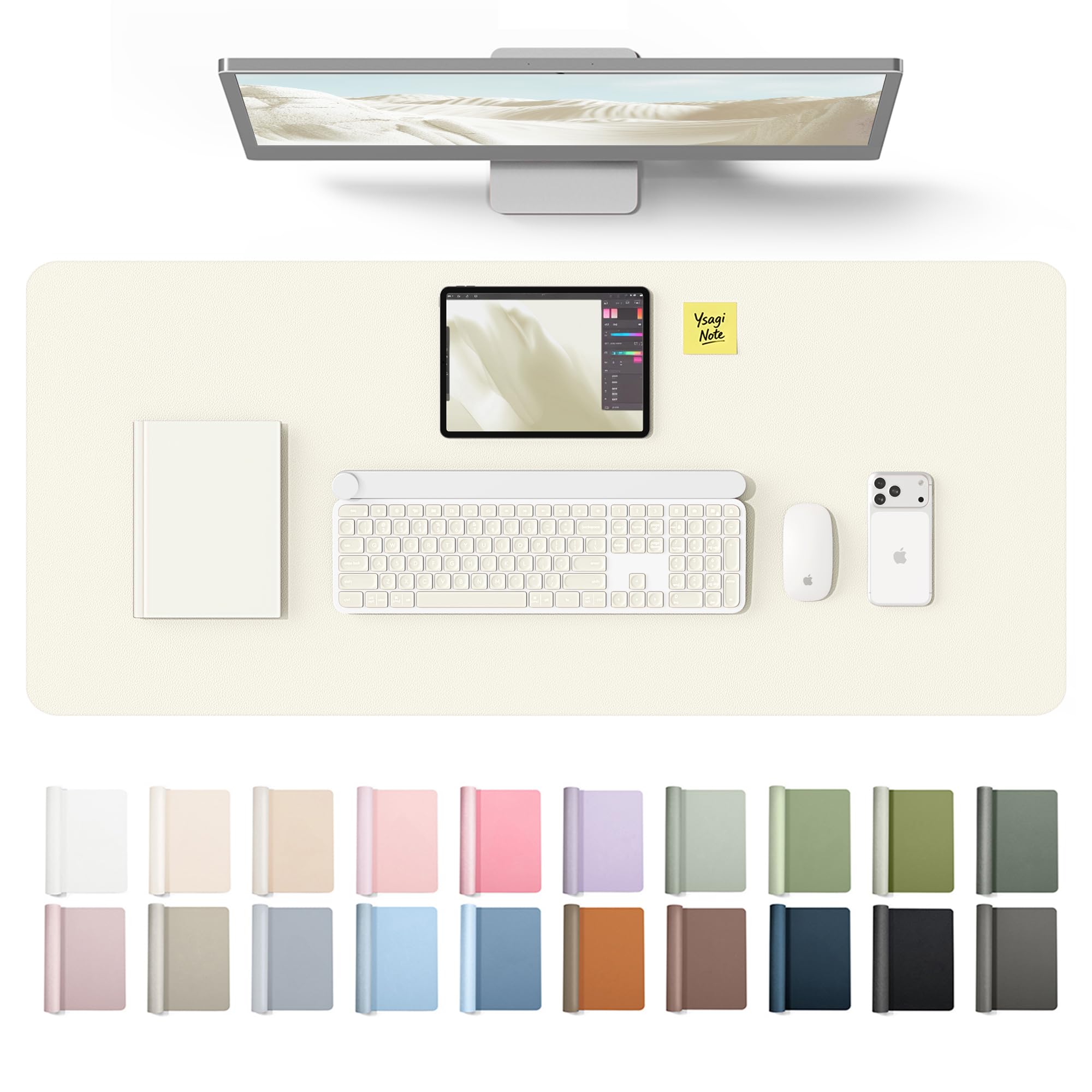 YSAGi Leather Desk Protector, Office Mat, Large Mouse Mat, Non-Slip PU Leather Blotter, Laptop Desk Mat, Waterproof Writing Pad for Office and Home(Cream, 42" x 17.2") Cream 42" x 17.2"