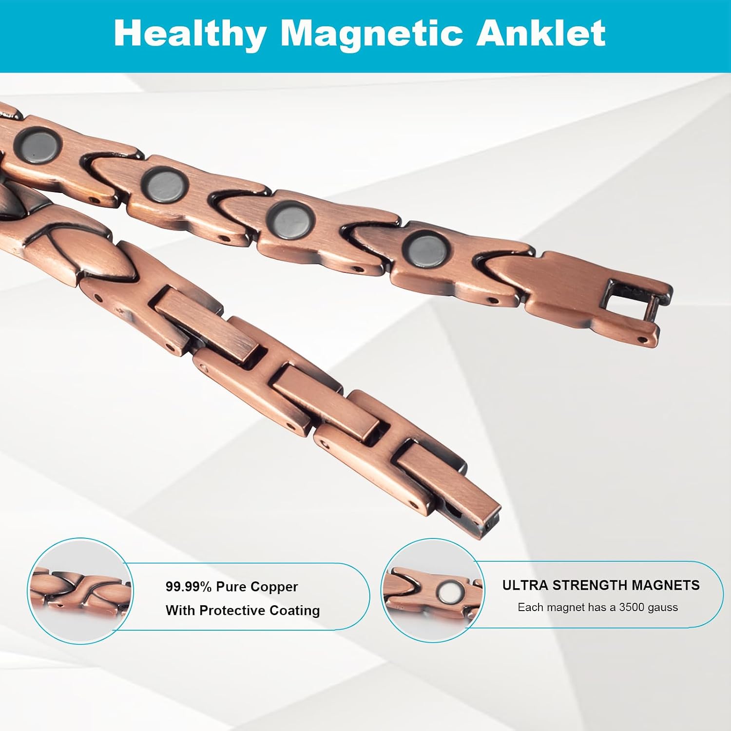Copper Ankle Bracelet Women, Pure Copper Magnetic Anklet, Fashion Jewelry Present (One -Piece)