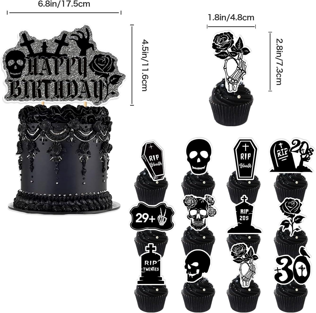 30th Birthday Decorations Pack Death to My Twenties Decorations Include Banner-Backdrop-Balloons-Cake Topper-Cupcake Toppers for Death to My 20s Decorations - Image 6