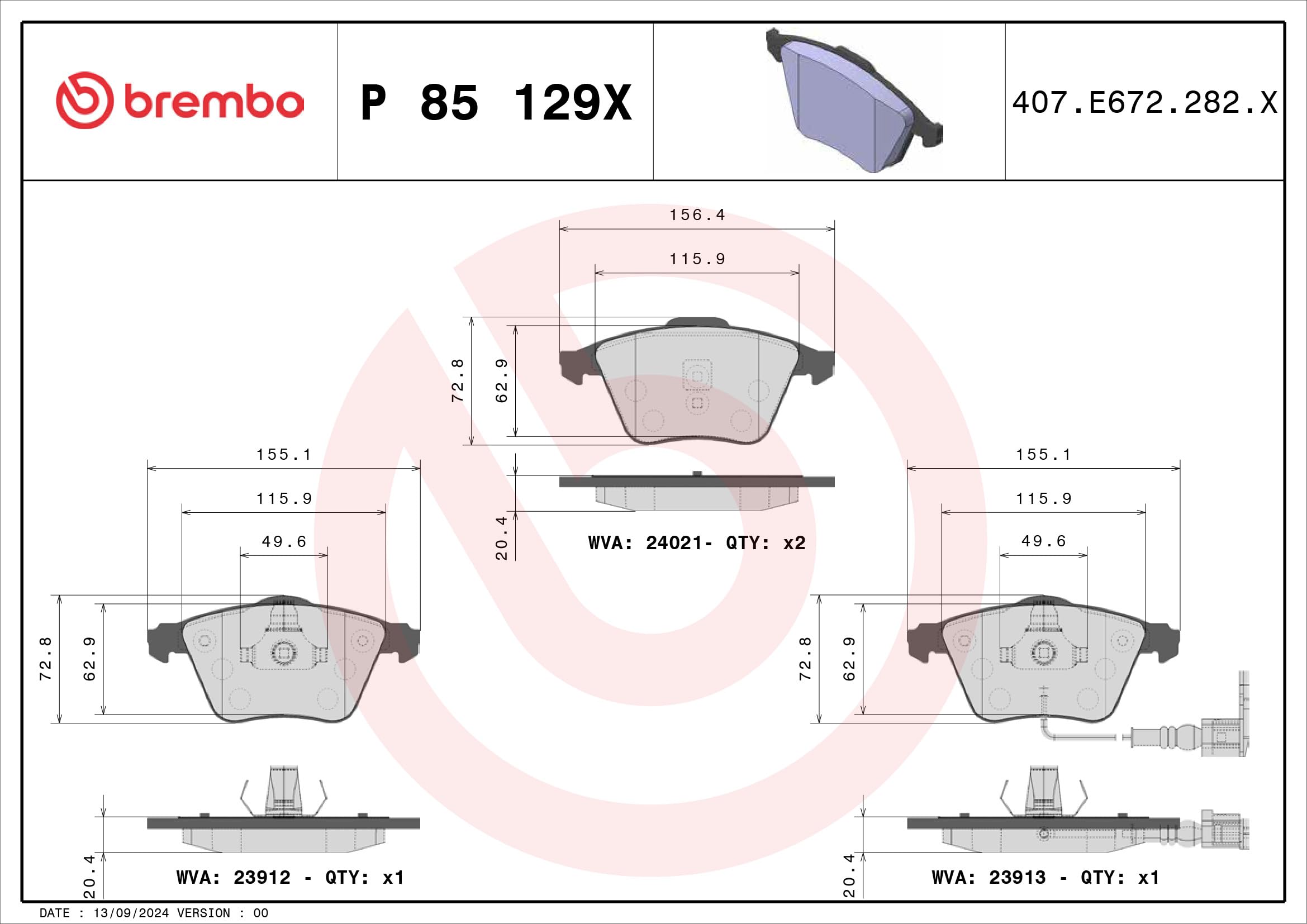 Zestaw Klocków Hamulcowych BREMBO P 85 129X przód