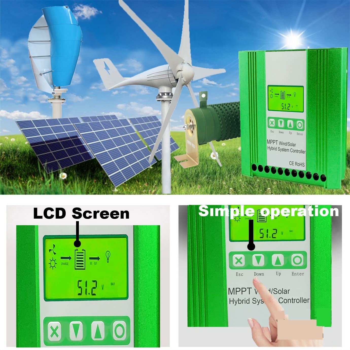 12V 24V 48V 4000W hybrydowy wiatrowy regulator ładowania słonecznego MPPT generator wiatrowy układ słoneczny do akumulatora litowo-ołowiowego Lifepo4(Wifi,800W Solar800W,48V)