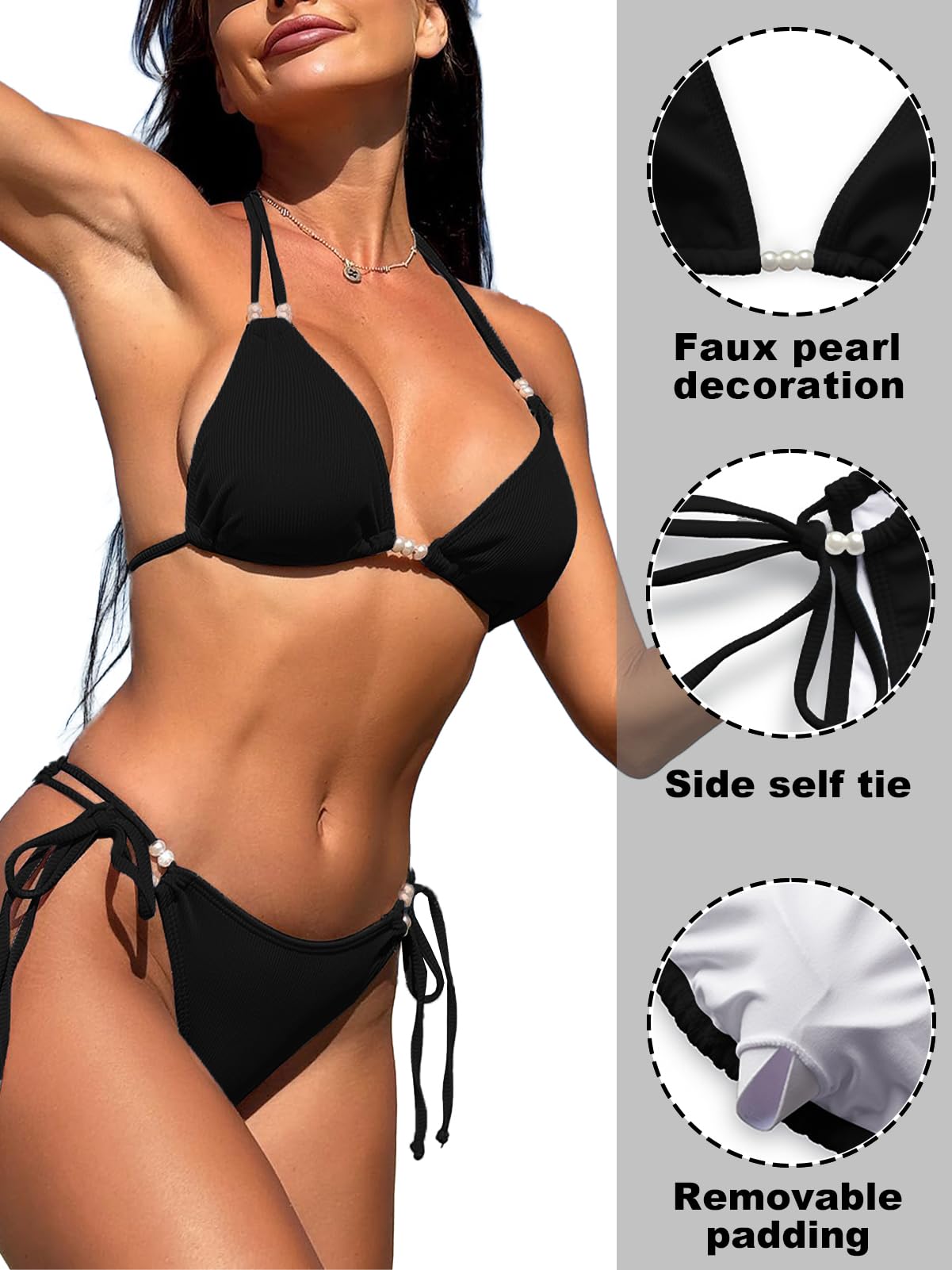 JFAN Bikini Mujer Push-up 2 Piezas Halter Triángulo Brasileño Tanga Cintura Baja Bañadores Playa