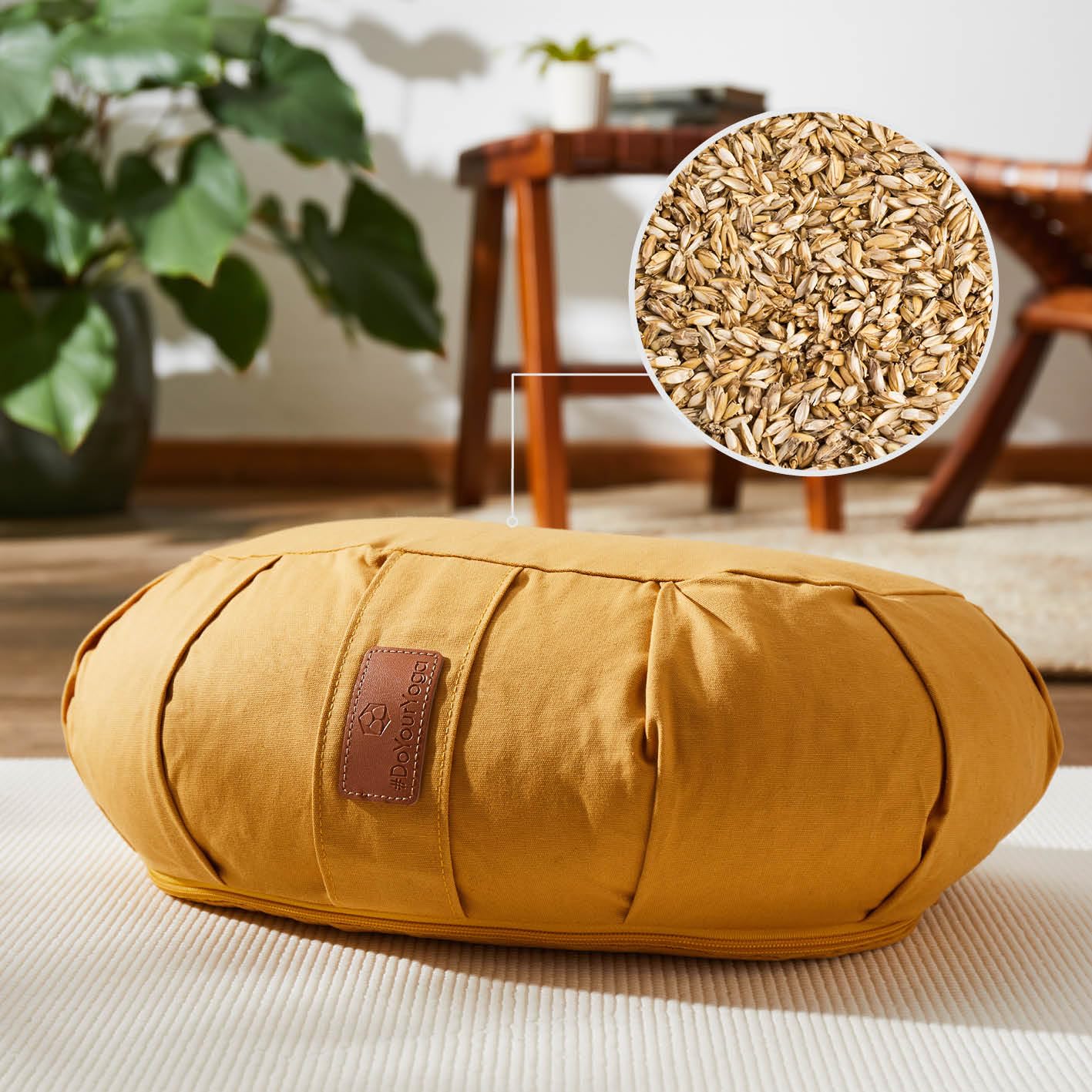 #DoYourYoga Cuscino/Blocco Yoga mezzaluna Zafu "Ganesh" con pula di farro biologico (KBA) copertura lavabile 100% cotone, 45 x 30 x 14 cm, cuscino da meditazione/seduta