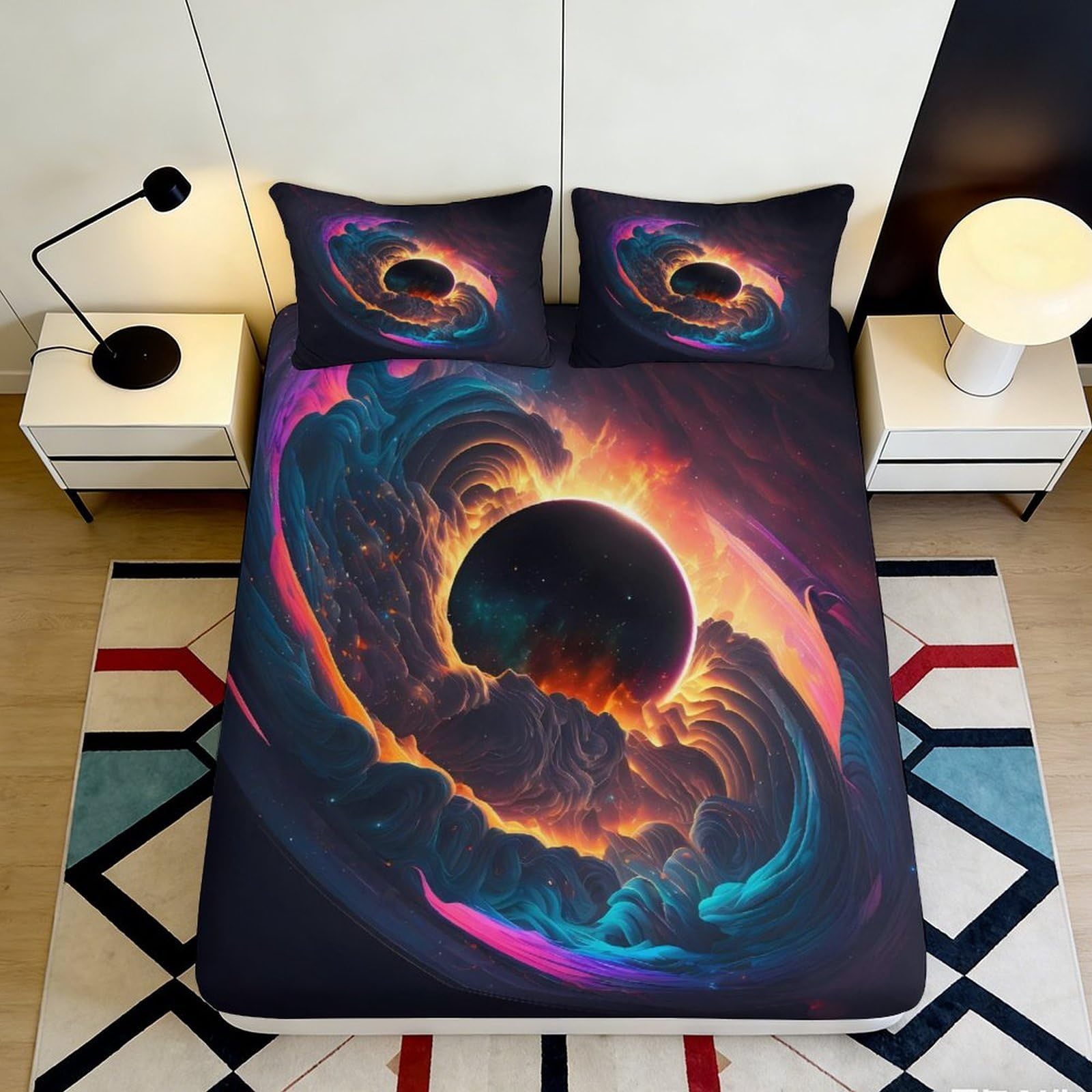 Jqzkxnhpbr Style-4 3D Printed Black Hole Fitted Sheet Microfiber Colourful Nebula Mattress Cover For Bedroom Dorm Easy Care Decor 90X200x25cm