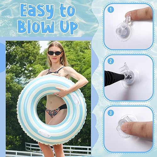 Miniatura 7 de Flotador de piscina grande a rayas, flotadores inflables de piscina para adultos, paquete de 2 flotadores de piscina, tubos de piscina, anillos de