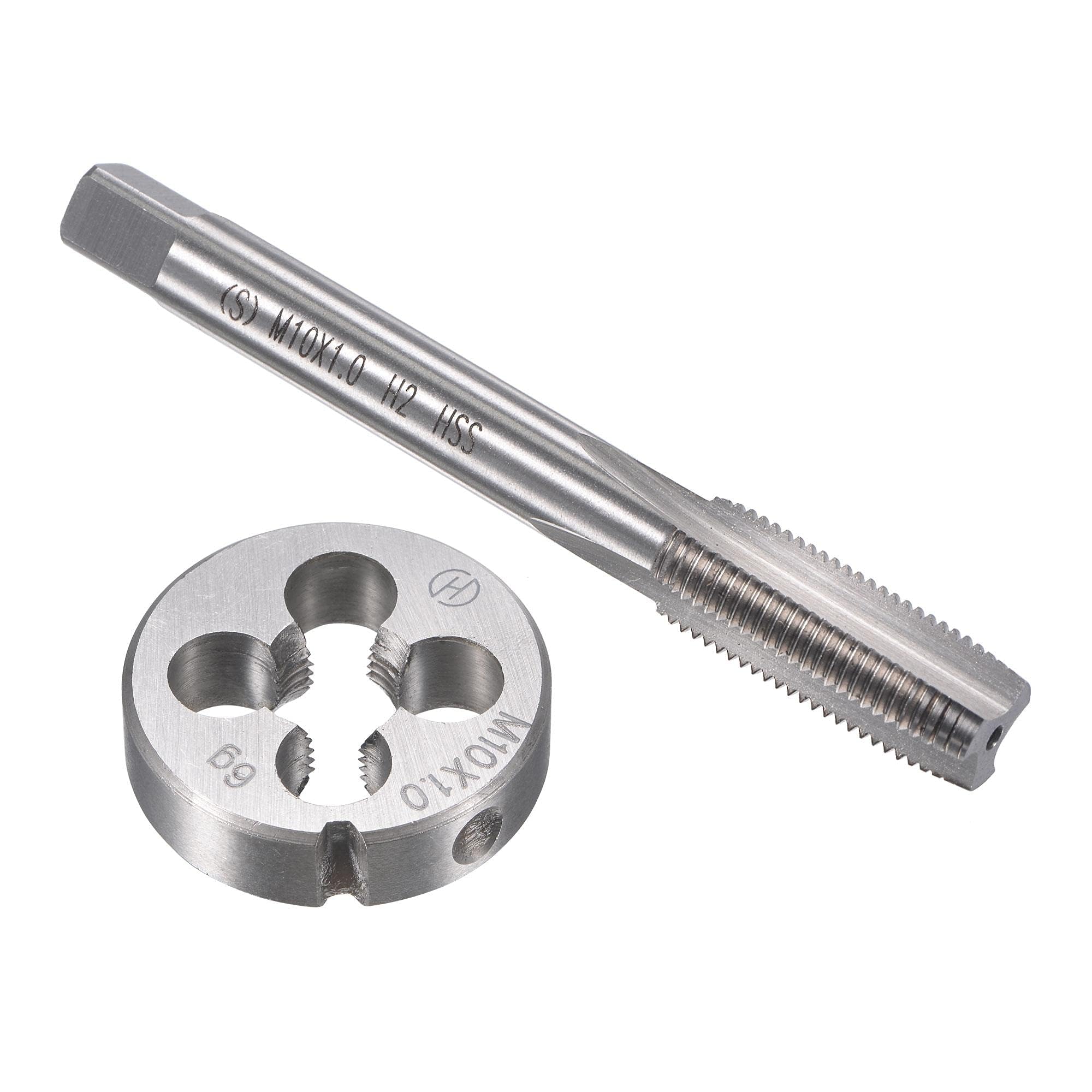TOP-VIGOR M10 x 1mm Metric Tap and Die Set, Machine Thread Screw Tap with Round Threading Die, Tap & Die Kit for Nut Screw Bolt Thread Repair