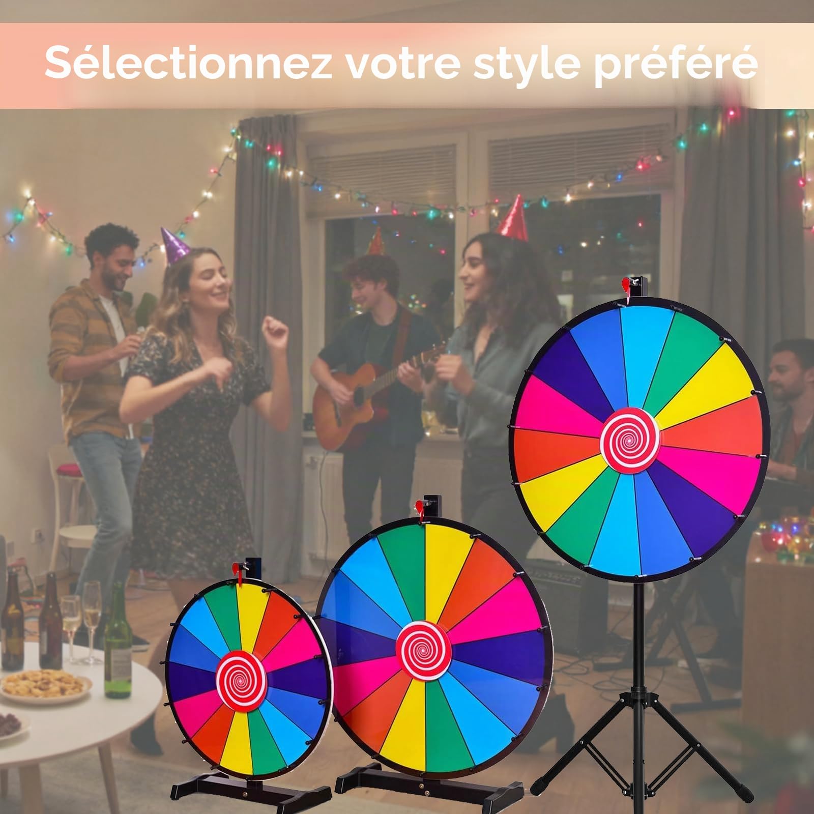 SOARS Roue de la Fortune 30", Hauteur Réglable de 140-170 CM, Personnalisable avec Marqueur pour Tableau Blanc et Éponge, pour Jeux de Mots, Famille (76 CM, 14 Emplacements)