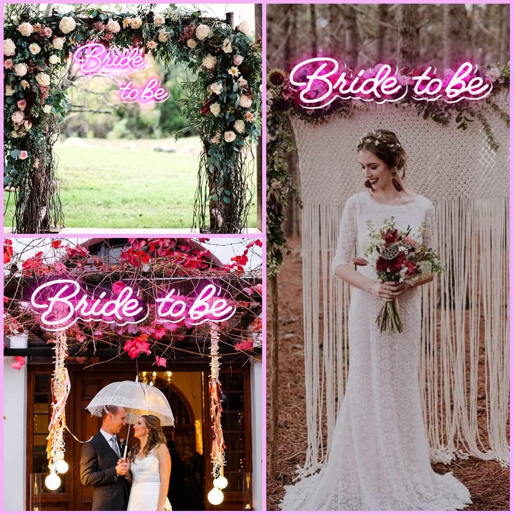 Bride to be Neon Sign for Wedding Decor, Bridal Shower Engagement, Pink LED Sign Banner with dimmer for Wall Decor, Bachelorette Party, Pink Large Size 16.4x7.2+11.5x7.6 inches by DIVATLA