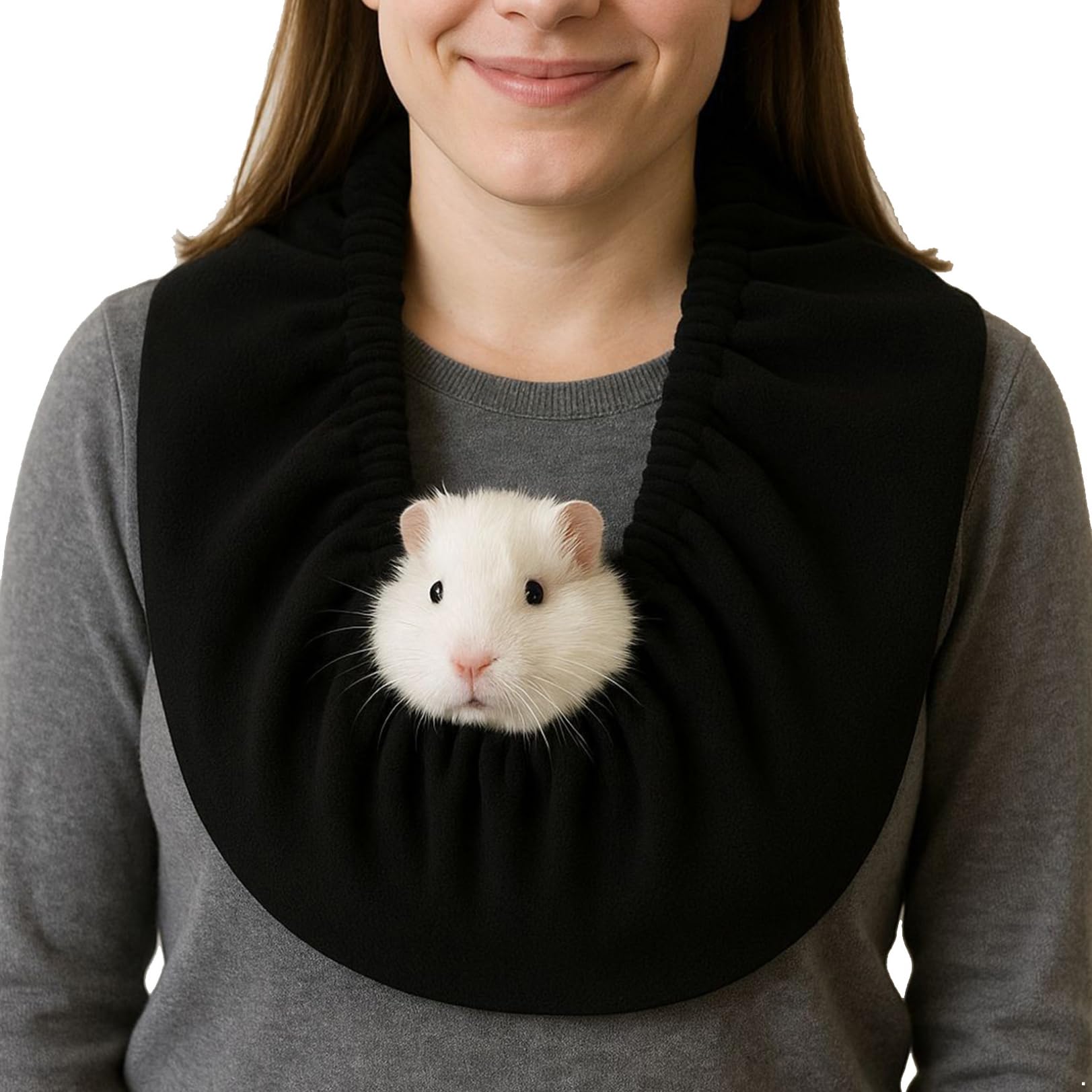 Pet Bonding Scarf – Small Pets Neck Carrier Pouch Warm Fleece Snuggle Sling Bag Portable Hideout Nest for Hamsters Sugar Gliders Guinea Pigs Chinchillas Travel (Black)