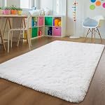 Andecor Roues de chambre moelleuses - 153 x 244 cm Intérieur Shaggy En peluche Zone Rug pour les garçons Filles Enfants Baby College Dorm Salon Maison Décor Sol Tapis, Blanc