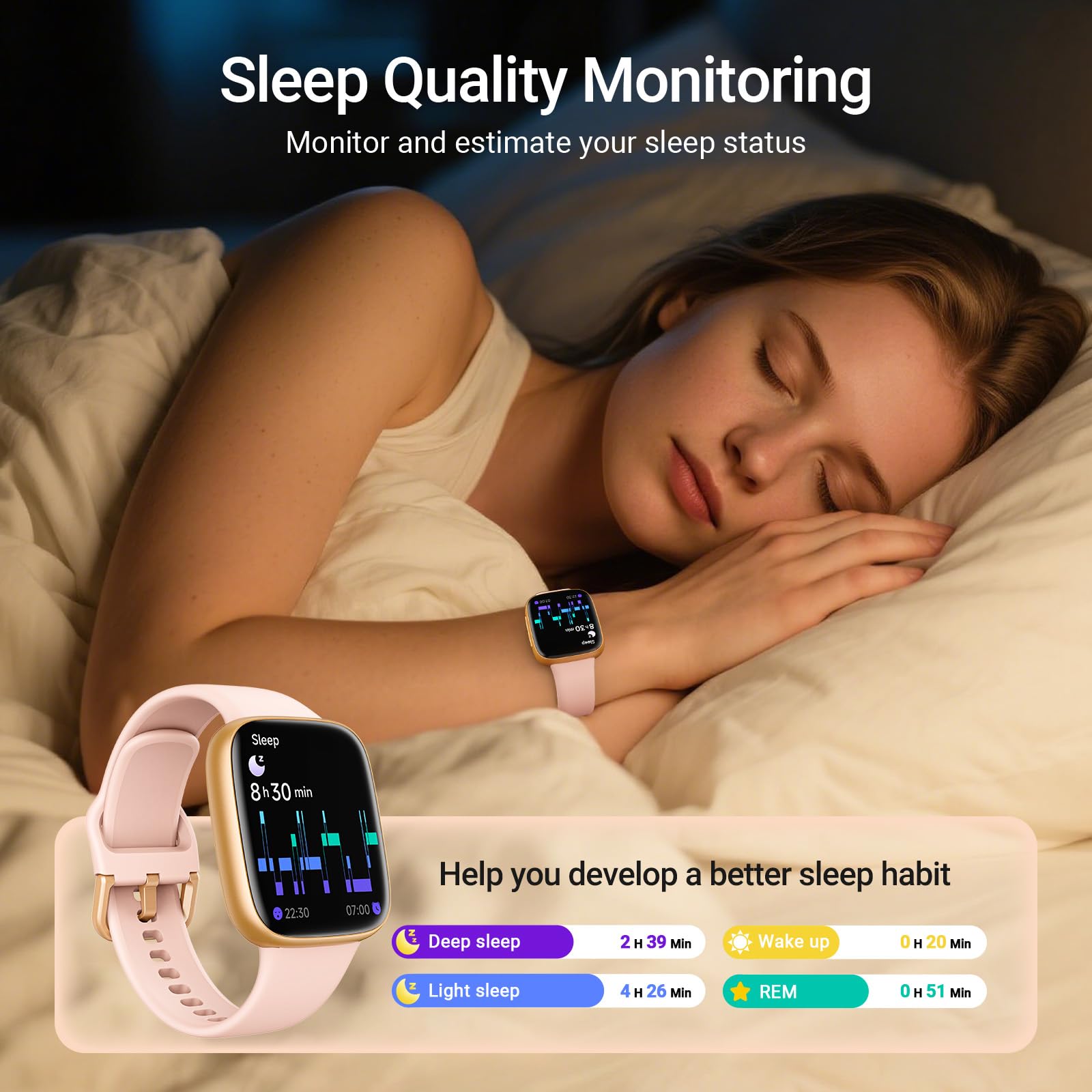 Fitpolo Smart Watch for Women, 1.85" AMOLED Fitness Tracker with Bluetooth Call, Heart Rate/Sleep/SPO₂ Monitor, 100+ Sports Modes, 3ATM Waterproof Smartwatch for Android/iPhone, Includes 2 Bands