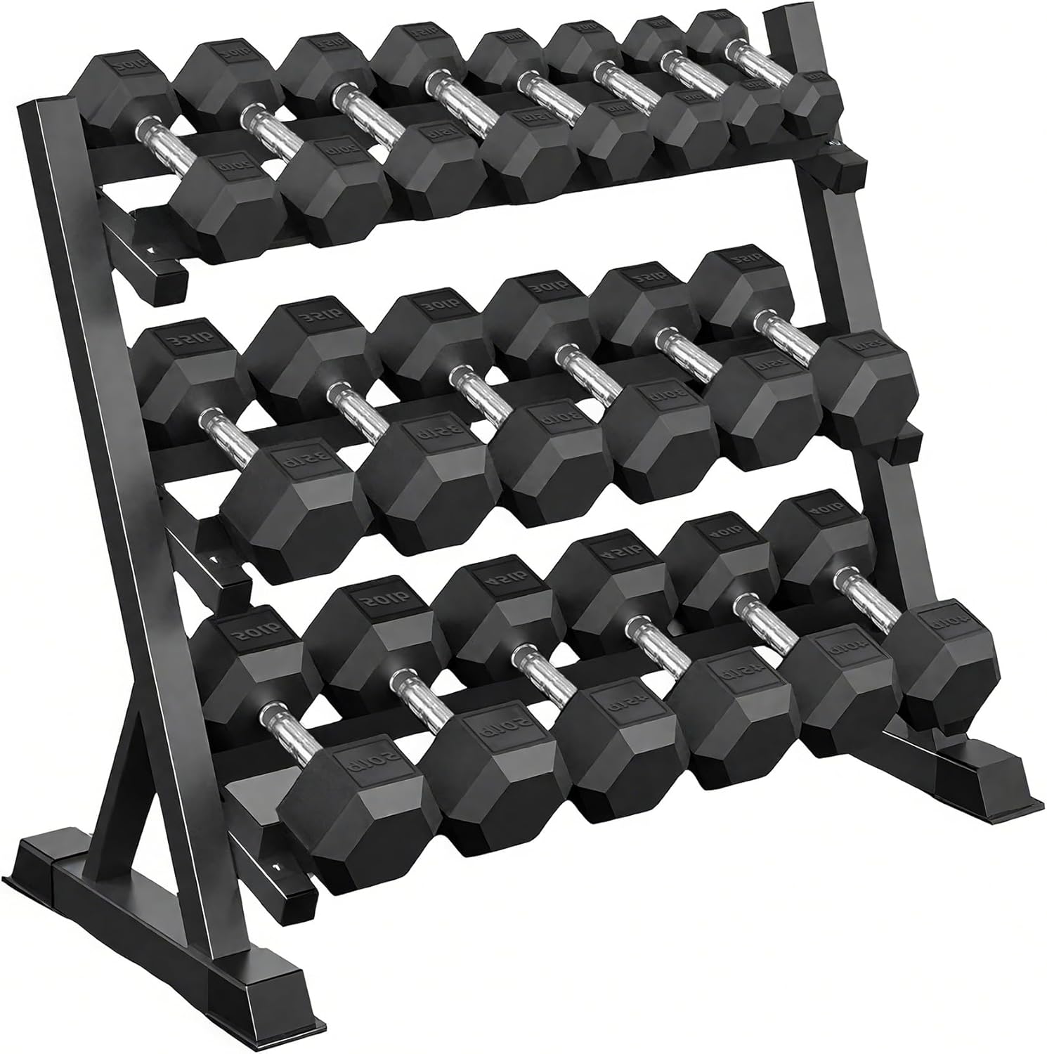 Ritafer Hex Rubber Dumbbell Set 350/450/550 lbs, Coated Encased Iron Free Weights Dumbbells Set, 6-10 Pair Dumbbells with Storage Rack for Strength Training Home Gym