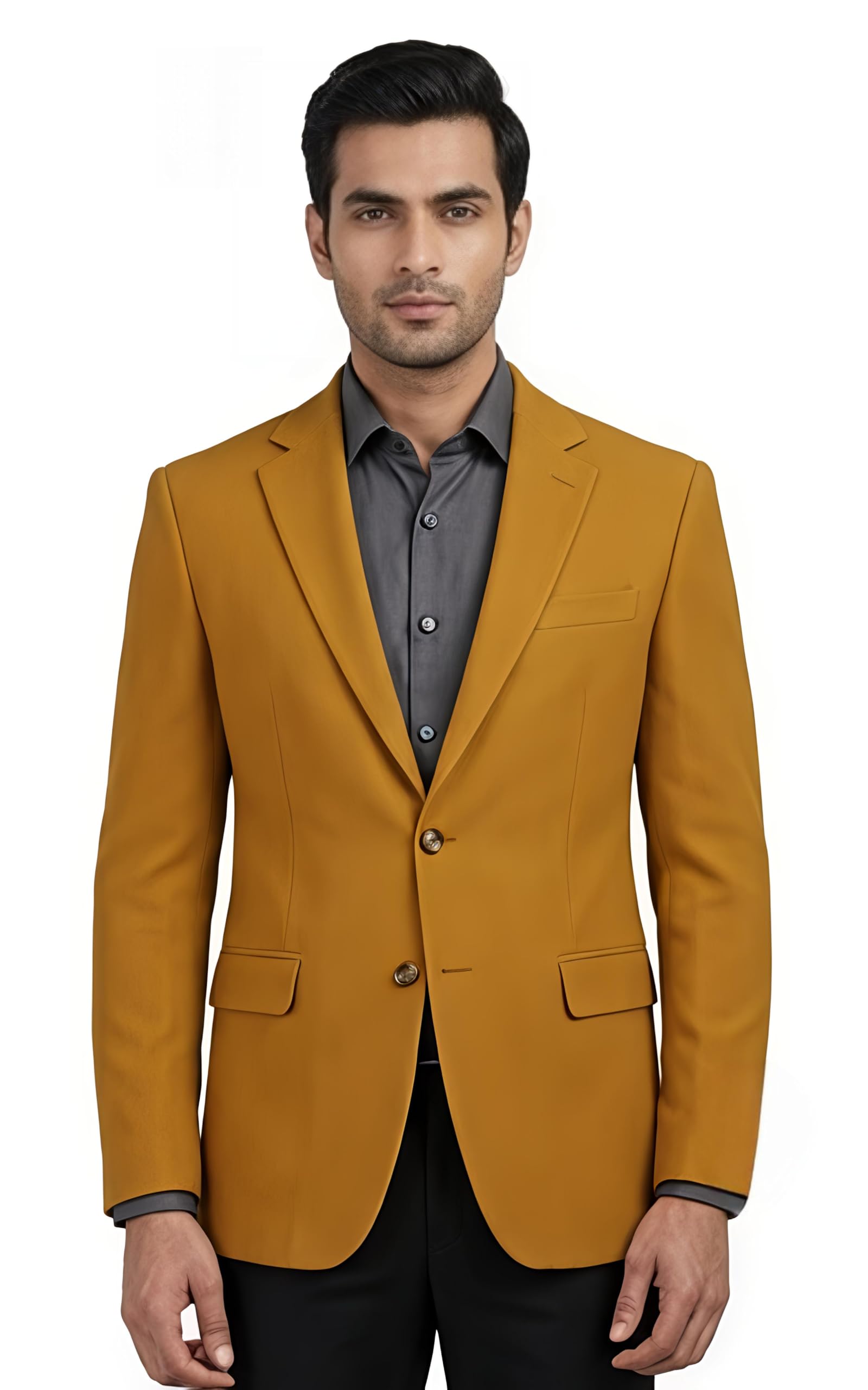 Men's Mustard Yellow Slim Fit Blazer, Two-Button Notch Lapel Smart Casual Jacket-picture-12