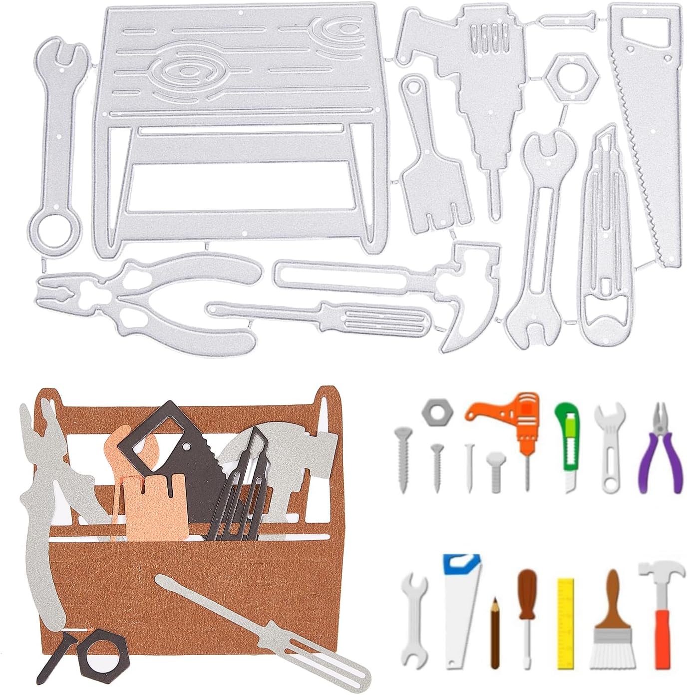 GLOBLELAND Toolbox and Tools Cutting Dies for Card Making Father's Tool Cut Die for Father's Day Card Making and DIY Scrapbooking Journal Embossing Paper Craft Decor