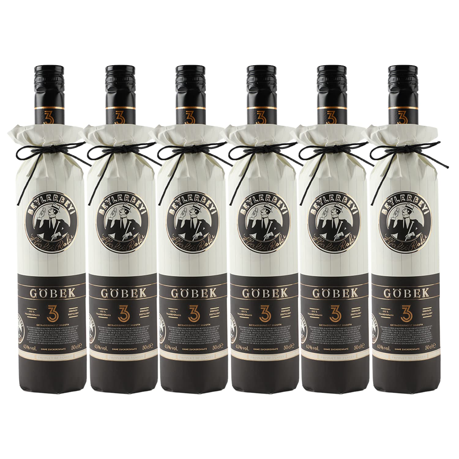 RAKI - Beylerbeyi Göbek Raki 6 x 50cl | Türkischer Brandy mit Anis aromatisiert - 100% frische Weintrauben - Ohne Zuckerzusatz | Dreifache Destillation - Alkoholgehalt 45%