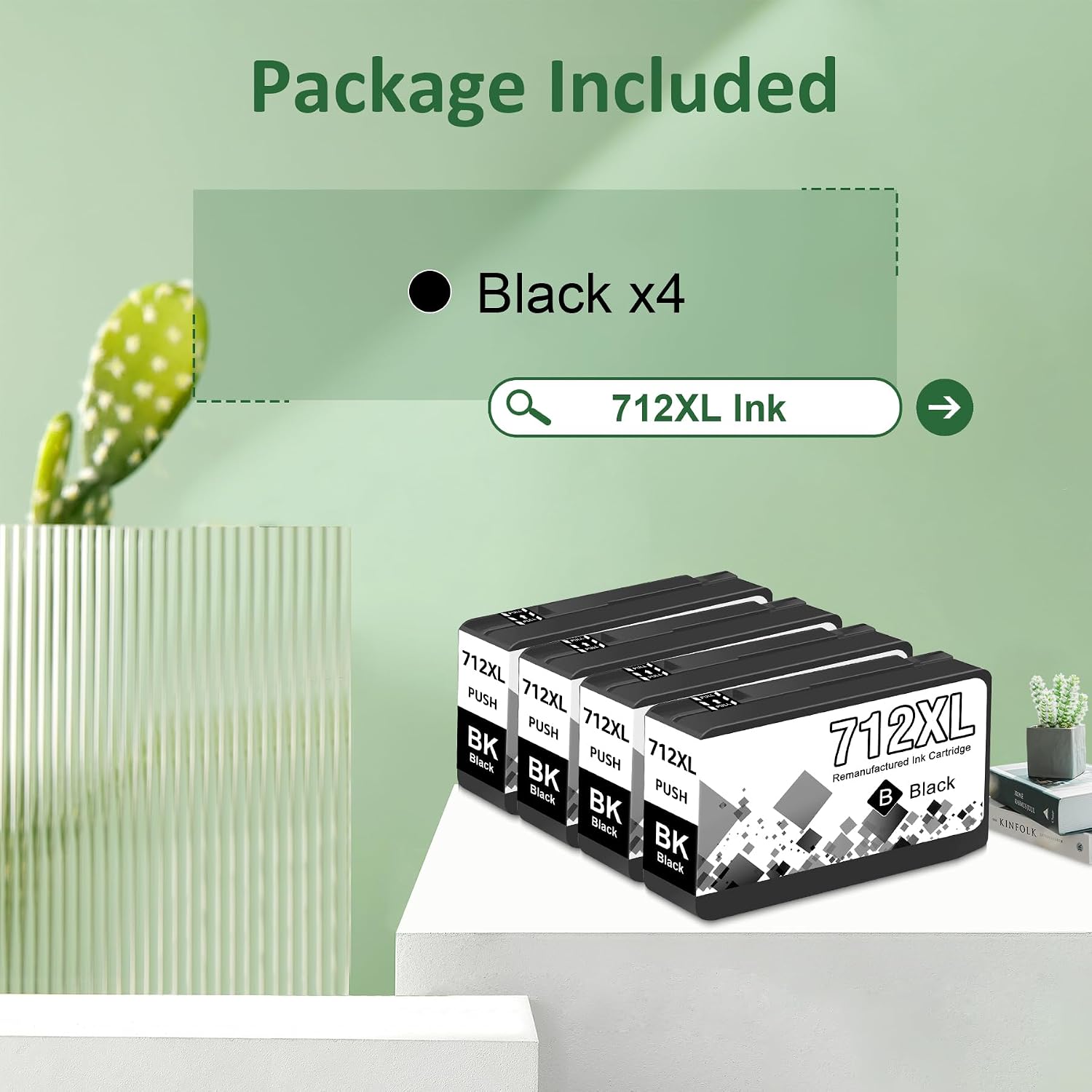 712 712XL Ink Cartridges Compatible High Yield Replacement for HP DesignJet T650 T630 T230 T210 Studio Plotter Printer (4 Black 712XL Ink)