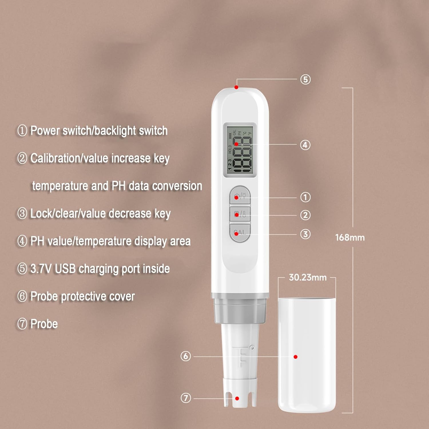 Water Quality PH Value Tester, Digital Display Water Quality Meter, 0-14pH/0-60℃ Temp, 0.01 Resolution, 0~70°C ATC, 0.1s Fast Response, for Aquarium/Drinking Water