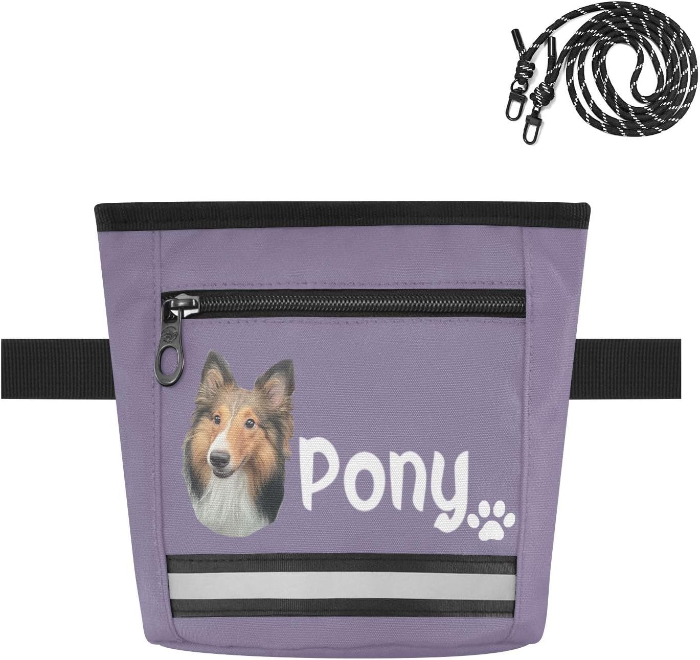 Purple Print Custom Photo Dog Treat Pouch with Magnetic Closure, Personalized Dog Training Treat Bag for Pet Training Walking with Waist Belt and Shoulder Strap