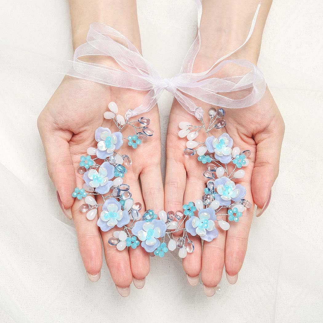 Campsis Haarschmuck mit blauen Blumen für Mädchen, glitzerndes