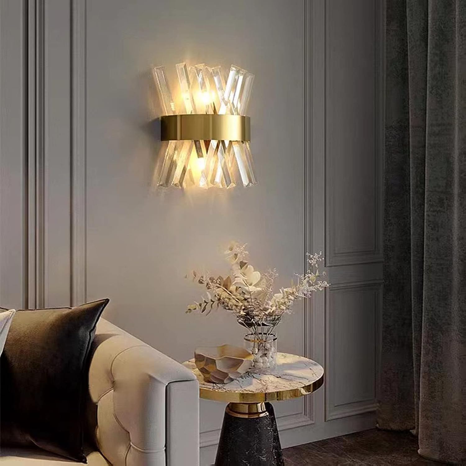 Modern Home Decoration Crystal Wall Light Sconce Black Gold Crystal Wall Sconce Indoor Hallway Wall Lighting Fixture Bathroom Vintage Wall Mounted Lamp for Bedside Bedroom Living Room