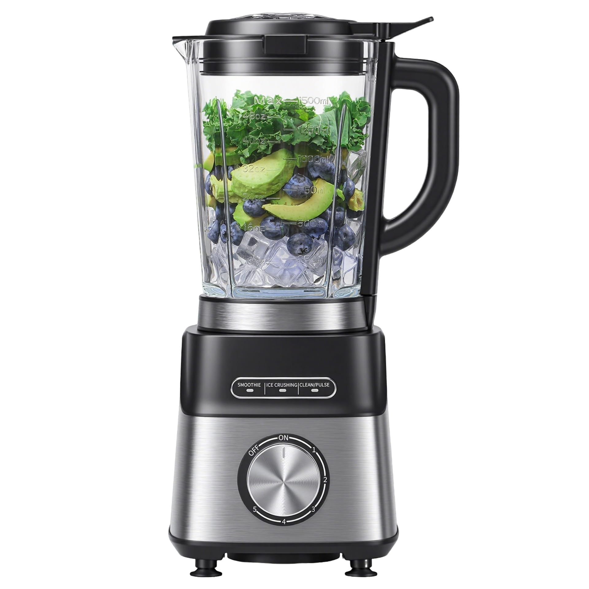 AMZCHEF Batidora de Vaso 1200W, Bol en Vidrio Termoresistente 1,5L, 5 Velocidades + 3 Programas (Smoothie, Hielo Picado, Auto-Limpieza), Mixeur Multifunción Potente