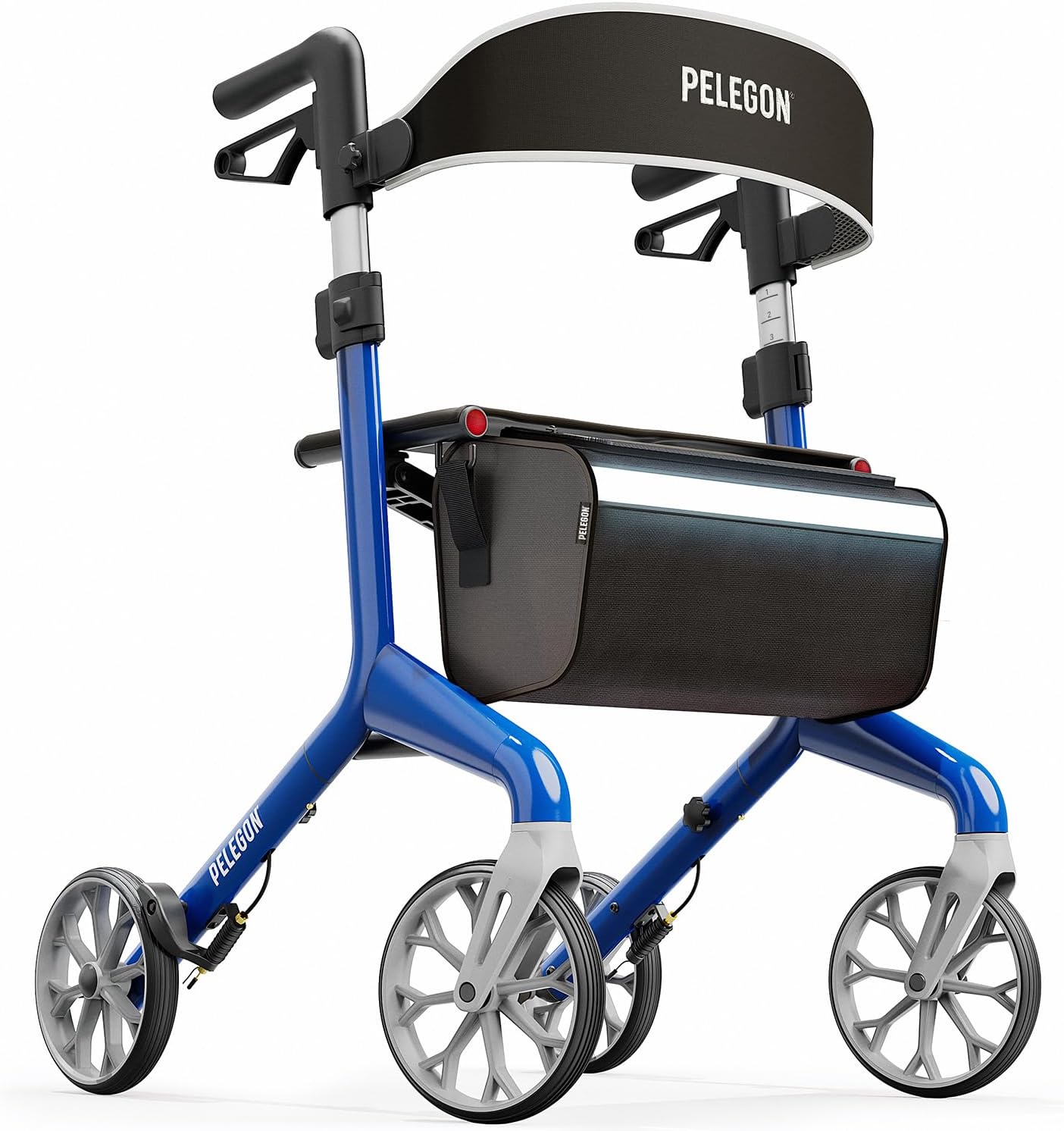Pelegon Rollator Walker with Seat for Seniors – Lightweight Foldable Walker with Padded Seat & Backrest, Adjustable Handles, Reflective Frame, Carry Bag – Heavy-Duty 300lb Support - Blue