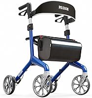 Pelegon Rollator Walker with Seat for Seniors - Lightweight Foldable, 300lb Capacity, Padded Seat, Adjustable Handles, Blue