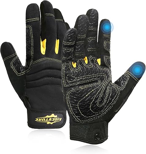 Guantes de trabajo para hombre con agarre, guantes de trabajo mecánicos, para pantalla táctil, duraderos, acolchados en los nudillos y palma, color